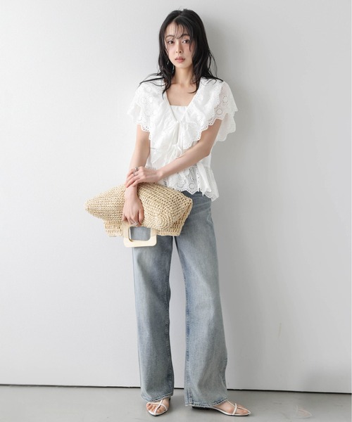 AMELY(エミリー)の「フロントリボン スカラップ レースブラウス(シャツ/ブラウス・レディース・イエロー/ホワイト/ブラック・フリー)」の4枚目の写真