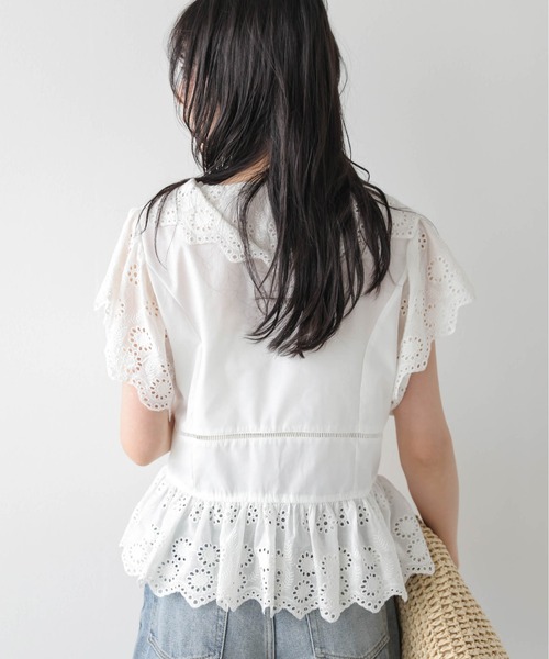 AMELY(エミリー)の「フロントリボン スカラップ レースブラウス(シャツ/ブラウス・レディース・イエロー/ホワイト/ブラック・フリー)」の8枚目の写真