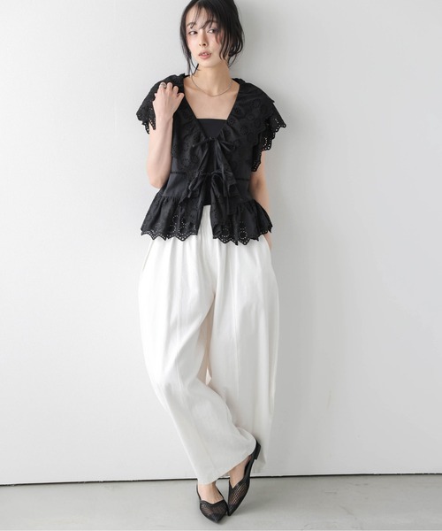 AMELY(エミリー)の「フロントリボン スカラップ レースブラウス(シャツ/ブラウス・レディース・イエロー/ホワイト/ブラック・フリー)」の12枚目の写真
