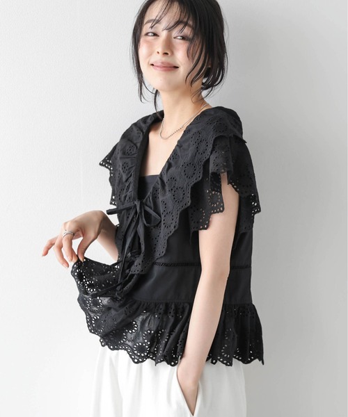 AMELY(エミリー)の「フロントリボン スカラップ レースブラウス(シャツ/ブラウス・レディース・イエロー/ホワイト/ブラック・フリー)」の13枚目の写真