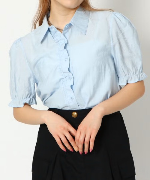 GORGE(ゴージ)の「短丈ドロストシャツ(シャツ/ブラウス・レディース・オフホワイト/グリーン/ブルー・F)」の3枚目の写真