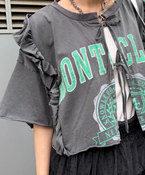 w closet(ダブルクローゼット)の「【4色展開】前リボンカレッジTee(Tシャツ/カットソー・レディース・ネイビー/イエロー/ブラック/アイボリー・FREE)」の16枚目の写真