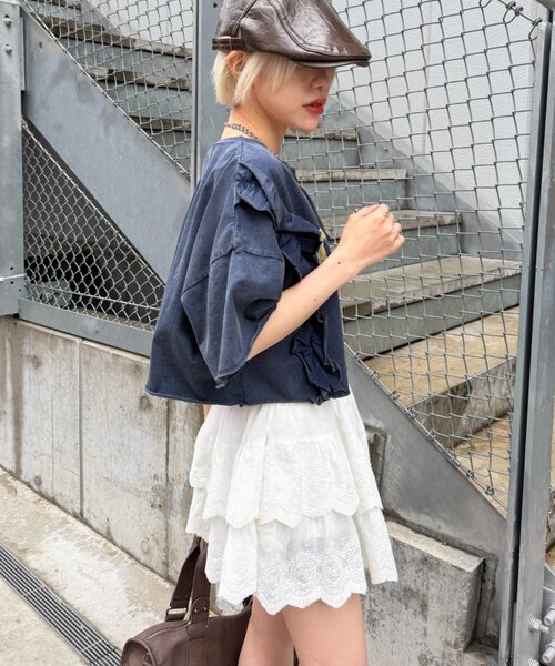 w closet(ダブルクローゼット)の「【4色展開】前リボンカレッジTee(Tシャツ/カットソー・レディース・ネイビー/イエロー/ブラック/アイボリー・FREE)」の22枚目の写真
