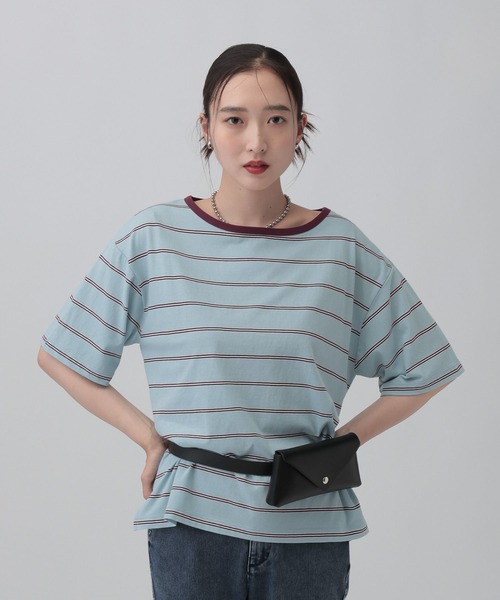 LEPSIM(レプシィム)の「シアーボーダーT 849867(Tシャツ/カットソー・レディース・アイボリー/ライトブルー・FREE)」の1枚目の写真