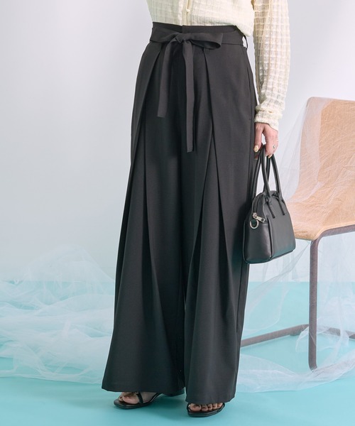 AMERICAN HOLIC(アメリカンホリック)の「【ZOZO限定】ウエストリボンタックワイドパンツ(その他パンツ・レディース・ブラック/杢グレー/モカ・L/M)」の8枚目の写真