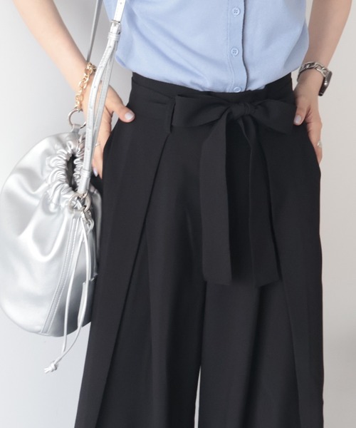 AMERICAN HOLIC(アメリカンホリック)の「【ZOZO限定】ウエストリボンタックワイドパンツ(その他パンツ・レディース・ブラック/杢グレー/モカ・L/M)」の10枚目の写真