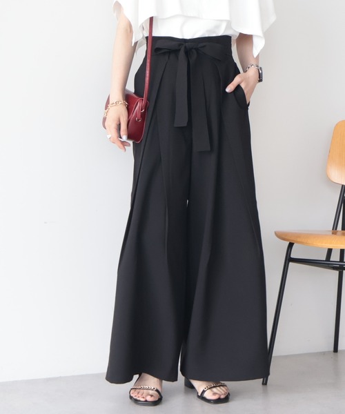 AMERICAN HOLIC(アメリカンホリック)の「【ZOZO限定】ウエストリボンタックワイドパンツ(その他パンツ・レディース・ブラック/杢グレー/モカ・L/M)」の6枚目の写真