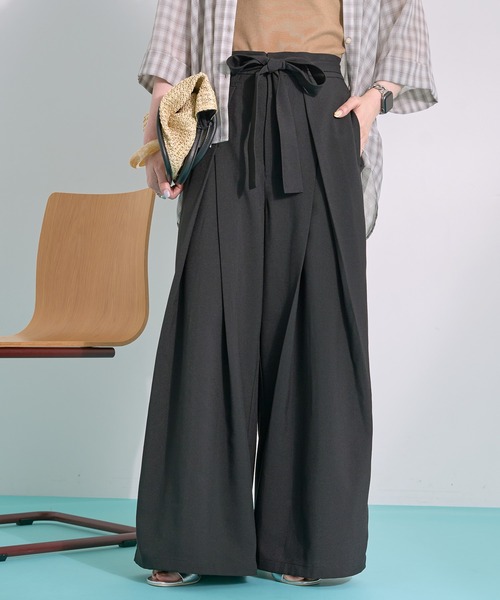 AMERICAN HOLIC(アメリカンホリック)の「【ZOZO限定】ウエストリボンタックワイドパンツ(その他パンツ・レディース・ブラック/杢グレー/モカ・L/M)」の5枚目の写真