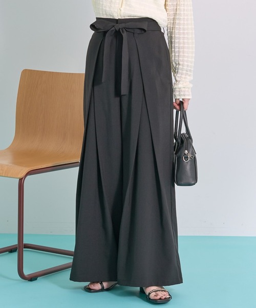 AMERICAN HOLIC(アメリカンホリック)の「【ZOZO限定】ウエストリボンタックワイドパンツ(その他パンツ・レディース・ブラック/杢グレー/モカ・L/M)」の4枚目の写真