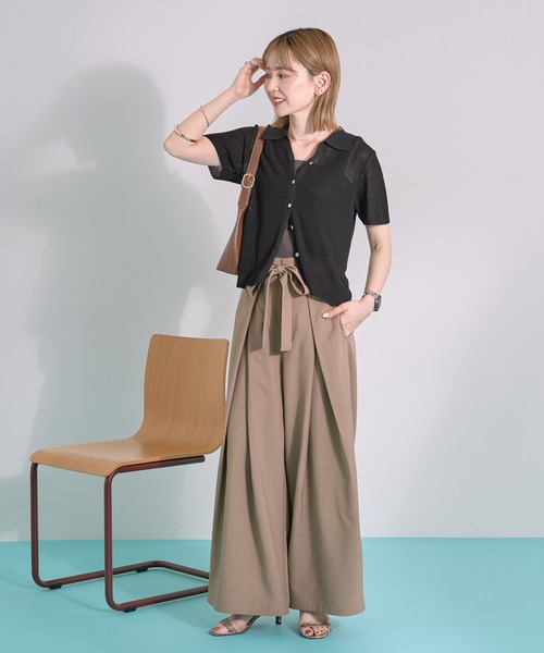 AMERICAN HOLIC(アメリカンホリック)の「【ZOZO限定】ウエストリボンタックワイドパンツ(その他パンツ・レディース・ブラック/杢グレー/モカ・L/M)」の6枚目の写真