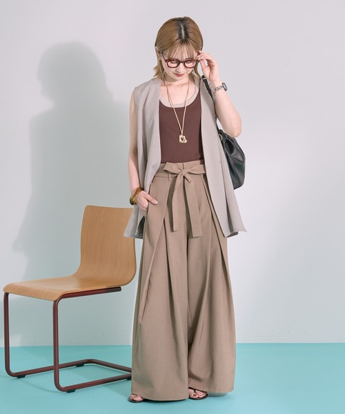 AMERICAN HOLIC(アメリカンホリック)の「【ZOZO限定】ウエストリボンタックワイドパンツ(その他パンツ・レディース・ブラック/杢グレー/モカ・L/M)」の8枚目の写真