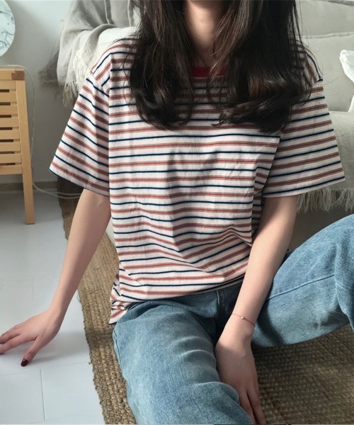 Flugge(フラッジー)の「マルチボーダーTシャツ(Tシャツ/カットソー・レディース・グリーン/レッド/ブラウン・FREE)」の3枚目の写真