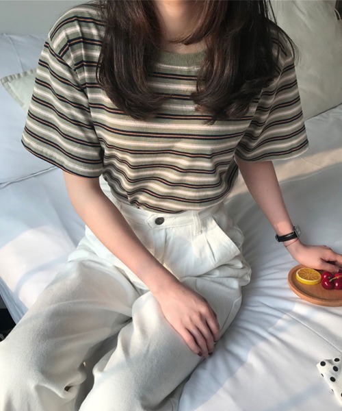 Flugge(フラッジー)の「マルチボーダーTシャツ(Tシャツ/カットソー・レディース・グリーン/レッド/ブラウン・FREE)」の6枚目の写真