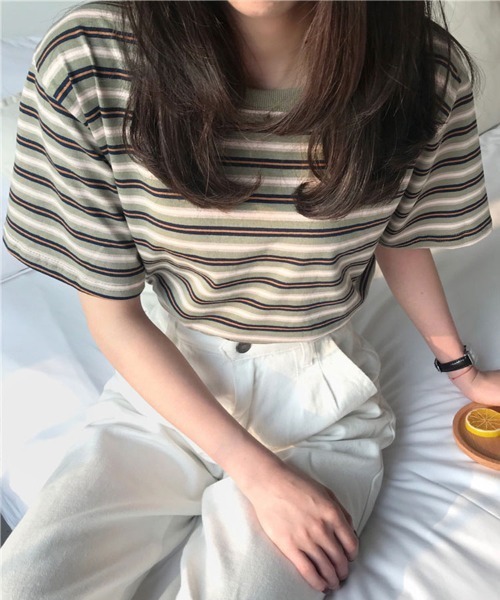 Flugge(フラッジー)の「マルチボーダーTシャツ(Tシャツ/カットソー・レディース・グリーン/レッド/ブラウン・FREE)」の8枚目の写真