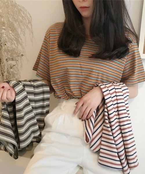 Flugge(フラッジー)の「マルチボーダーTシャツ(Tシャツ/カットソー・レディース・グリーン/レッド/ブラウン・FREE)」の11枚目の写真