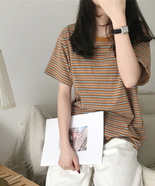 Flugge(フラッジー)の「マルチボーダーTシャツ(Tシャツ/カットソー・レディース・グリーン/レッド/ブラウン・FREE)」の12枚目の写真