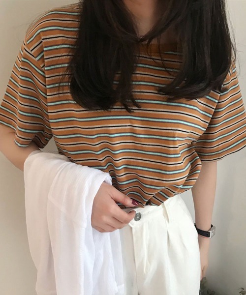 Flugge(フラッジー)の「マルチボーダーTシャツ(Tシャツ/カットソー・レディース・グリーン/レッド/ブラウン・FREE)」の13枚目の写真