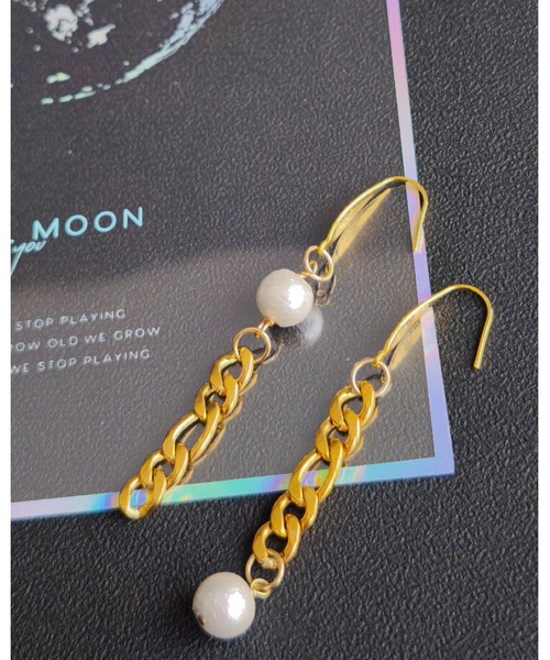 tone(トーン)の「【Mian.invitation】月明かりを映したチェーンとコットンパールのピアス|月灯り(MA)(ピアス(両耳用)・レディース・シルバー/ゴールド・FREE)」の2枚目の写真
