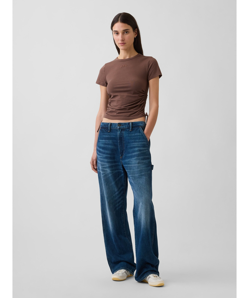 GAP(ギャップ)の「クロースニット ジャージー GAPロゴ ルーシュ サイドタイTシャツ(Tシャツ/カットソー・レディース・ホワイト/ブラック/ブラウン・XS/XXS/XL/L/M/S)」の11枚目の写真