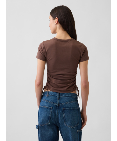 GAP(ギャップ)の「クロースニット ジャージー GAPロゴ ルーシュ サイドタイTシャツ(Tシャツ/カットソー・レディース・ホワイト/ブラック/ブラウン・XS/XXS/XL/L/M/S)」の5枚目の写真