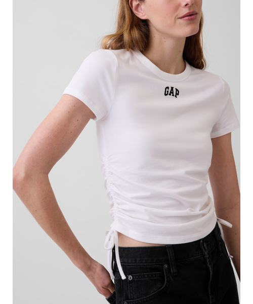 GAP(ギャップ)の「クロースニット ジャージー GAPロゴ ルーシュ サイドタイTシャツ(Tシャツ/カットソー・レディース・ホワイト/ブラック/ブラウン・XS/XXS/XL/L/M/S)」の6枚目の写真