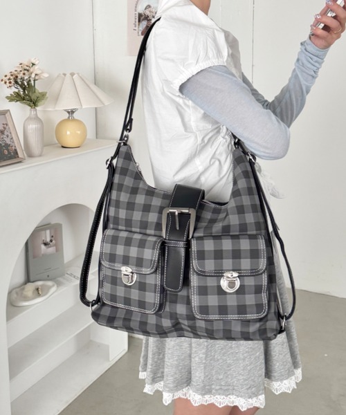 SOLLON.（ソルロン）の「ダブルポケット3WAYチェックショルダーバッグ（ショルダーバッグ・レディース・アイボリー/レッド/ブラック/ブラウン・FREE）」の16枚目の写真