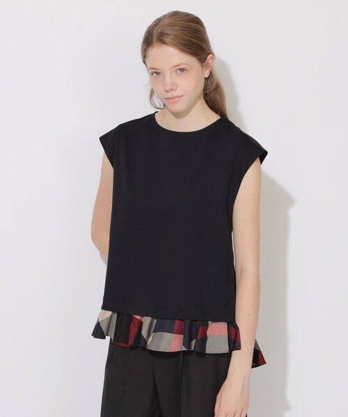 CB CRESTBRIDGE(シービークレストブリッジ)の「バック切替ヘムフリルフレンチスリーブトップス(Tシャツ/カットソー・レディース・ダークネイビー/オフホワイト・M)」の1枚目の写真