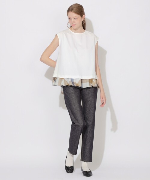 CB CRESTBRIDGE(シービークレストブリッジ)の「バック切替ヘムフリルフレンチスリーブトップス(Tシャツ/カットソー・レディース・ダークネイビー/オフホワイト・M)」の12枚目の写真