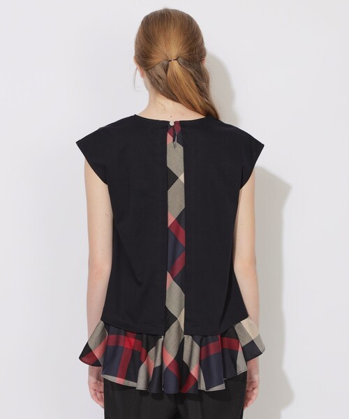 CB CRESTBRIDGE(シービークレストブリッジ)の「バック切替ヘムフリルフレンチスリーブトップス(Tシャツ/カットソー・レディース・ダークネイビー/オフホワイト・M)」の3枚目の写真