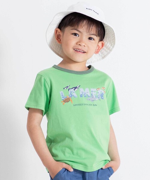 BeBe(ベベ)の「ウミノイキモノプリントロゴ天竺半袖Tシャツ(90~140cm)(Tシャツ/カットソー・キッズ・グリーン・130cm)」の1枚目の写真