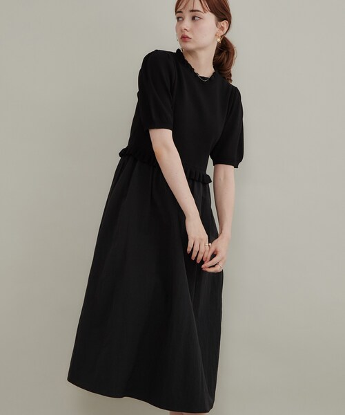 couture brooch(クチュールブローチ)の「【ほんのり甘い】フリルニット ドッキングワンピース【洗濯機可】(ワンピース・レディース・ブラック/ボルドー/ブラウン系・40/38/42/36)」の9枚目の写真