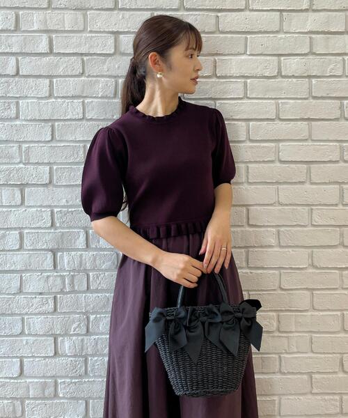 couture brooch(クチュールブローチ)の「【ほんのり甘い】フリルニット ドッキングワンピース【洗濯機可】(ワンピース・レディース・ブラック/ボルドー/ブラウン系・40/38/42/36)」の22枚目の写真