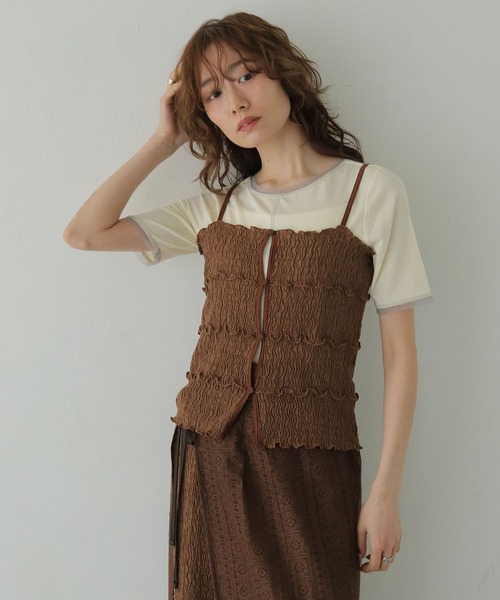 CLEIO(クレイオ)の「【CLEIO】リンクルメロウキャミトップス WRINKLE MELLOW CAMI TOP(キャミソール・レディース・ブラウン/ブラック・FREE)」の1枚目の写真