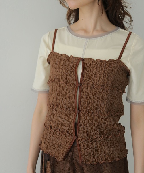 CLEIO(クレイオ)の「【CLEIO】リンクルメロウキャミトップス WRINKLE MELLOW CAMI TOP(キャミソール・レディース・ブラウン/ブラック・FREE)」の6枚目の写真