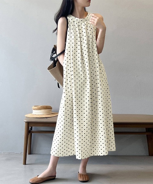 ONEP STAR(ワンピスター)の「ドット柄ノースリーブAラインワンピース(ワンピース・レディース・ブラック/ベージュ・MEDIUM/LARGE/X-LARGE)」の18枚目の写真