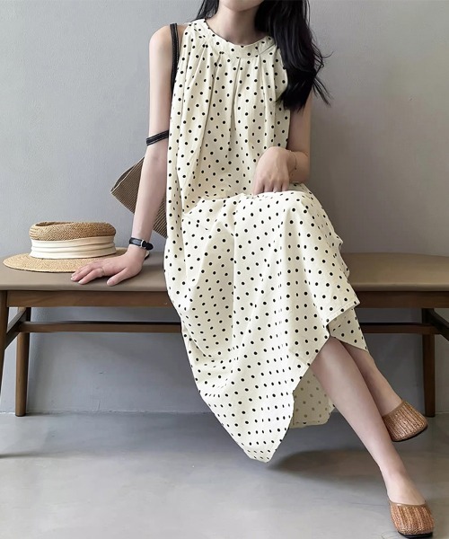 ONEP STAR(ワンピスター)の「ドット柄ノースリーブAラインワンピース(ワンピース・レディース・ブラック/ベージュ・MEDIUM/LARGE/X-LARGE)」の16枚目の写真