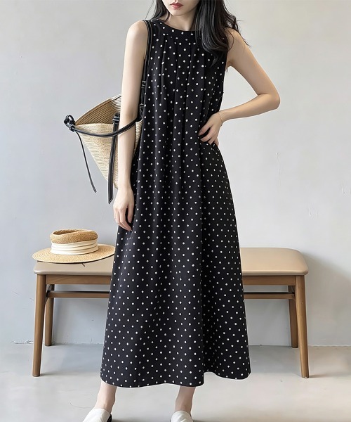 ONEP STAR(ワンピスター)の「ドット柄ノースリーブAラインワンピース(ワンピース・レディース・ブラック/ベージュ・MEDIUM/LARGE/X-LARGE)」の11枚目の写真