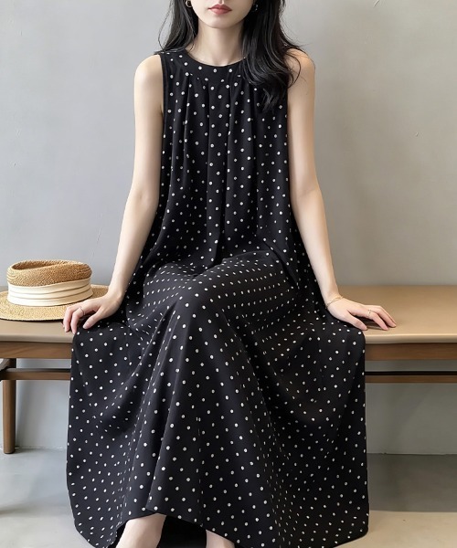 ONEP STAR(ワンピスター)の「ドット柄ノースリーブAラインワンピース(ワンピース・レディース・ブラック/ベージュ・MEDIUM/LARGE/X-LARGE)」の9枚目の写真