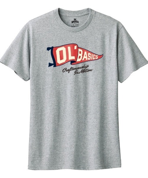 Ol' Basics(オールベーシックス)の「Ol' Basics(オール・ベーシックス) 半袖Tシャツ フラッグ ロゴ プリント 5.6オンス トップス カットソー メンズ ユニセックス(Tシャツ/カットソー・メンズ・ホワイト/ブラック/ヘザーグレー・XL/XS/S/M/L)」の3枚目の写真