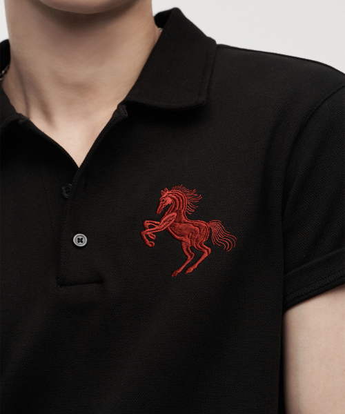 LANARCHIVE（ランアーカイブ）の「[0144] ワイルドホースピケ半袖Tシャツ - ブラック（ポロシャツ・レディース・ブラック・FREE）」の3枚目の写真