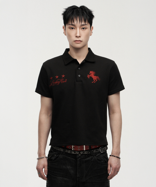 LANARCHIVE（ランアーカイブ）の「[0144] ワイルドホースピケ半袖Tシャツ - ブラック（ポロシャツ・レディース・ブラック・FREE）」の5枚目の写真