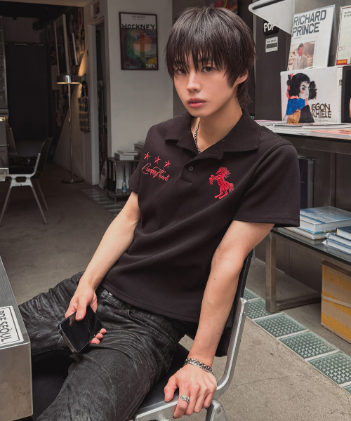LANARCHIVE（ランアーカイブ）の「[0144] ワイルドホースピケ半袖Tシャツ - ブラック（ポロシャツ・レディース・ブラック・FREE）」の6枚目の写真