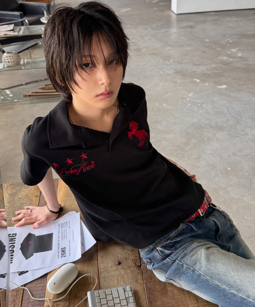 LANARCHIVE（ランアーカイブ）の「[0144] ワイルドホースピケ半袖Tシャツ - ブラック（ポロシャツ・レディース・ブラック・FREE）」の8枚目の写真