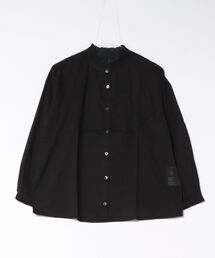 【C-FORT POINT/フォートポイント】【綿100% 首元のさりげないフリルが上品】綿ボイルフリルカラー 長袖ブラウス 立ち襟 スタンドカラー 上品 ナチュラル 透け感 重ね着 レイヤード