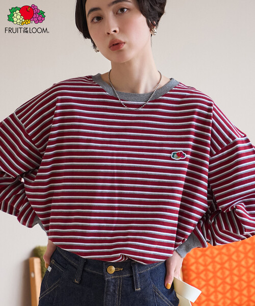 FREAK'S STORE（フリークスストア）の「FRUIT OF THE LOOM×FREAK'S STORE/フルーツオブザルーム 別注 ボーダービッグロンT/マルチボーダーロンT（Tシャツ/カットソー・レディース・ブルー/ワイン/ブラウン・ﾌﾘ-）」の3枚目の写真