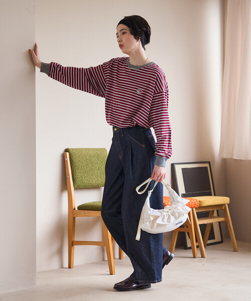 FREAK'S STORE（フリークスストア）の「FRUIT OF THE LOOM×FREAK'S STORE/フルーツオブザルーム 別注 ボーダービッグロンT/マルチボーダーロンT（Tシャツ/カットソー・レディース・ブルー/ワイン/ブラウン・ﾌﾘ-）」の19枚目の写真