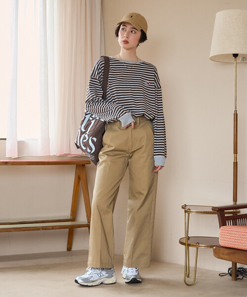FREAK'S STORE（フリークスストア）の「FRUIT OF THE LOOM×FREAK'S STORE/フルーツオブザルーム 別注 ボーダービッグロンT/マルチボーダーロンT（Tシャツ/カットソー・レディース・ブルー/ワイン/ブラウン・ﾌﾘ-）」の5枚目の写真
