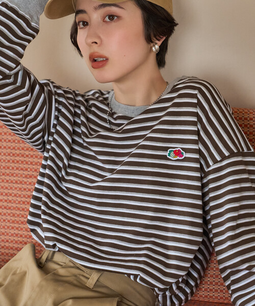 FREAK'S STORE（フリークスストア）の「FRUIT OF THE LOOM×FREAK'S STORE/フルーツオブザルーム 別注 ボーダービッグロンT/マルチボーダーロンT（Tシャツ/カットソー・レディース・ブルー/ワイン/ブラウン・ﾌﾘ-）」の11枚目の写真
