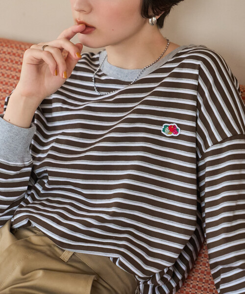 FREAK'S STORE（フリークスストア）の「FRUIT OF THE LOOM×FREAK'S STORE/フルーツオブザルーム 別注 ボーダービッグロンT/マルチボーダーロンT（Tシャツ/カットソー・レディース・ブルー/ワイン/ブラウン・ﾌﾘ-）」の12枚目の写真