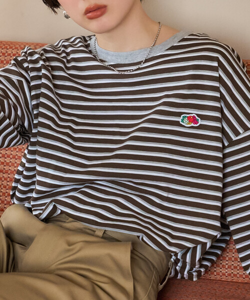 FREAK'S STORE（フリークスストア）の「FRUIT OF THE LOOM×FREAK'S STORE/フルーツオブザルーム 別注 ボーダービッグロンT/マルチボーダーロンT（Tシャツ/カットソー・レディース・ブルー/ワイン/ブラウン・ﾌﾘ-）」の13枚目の写真